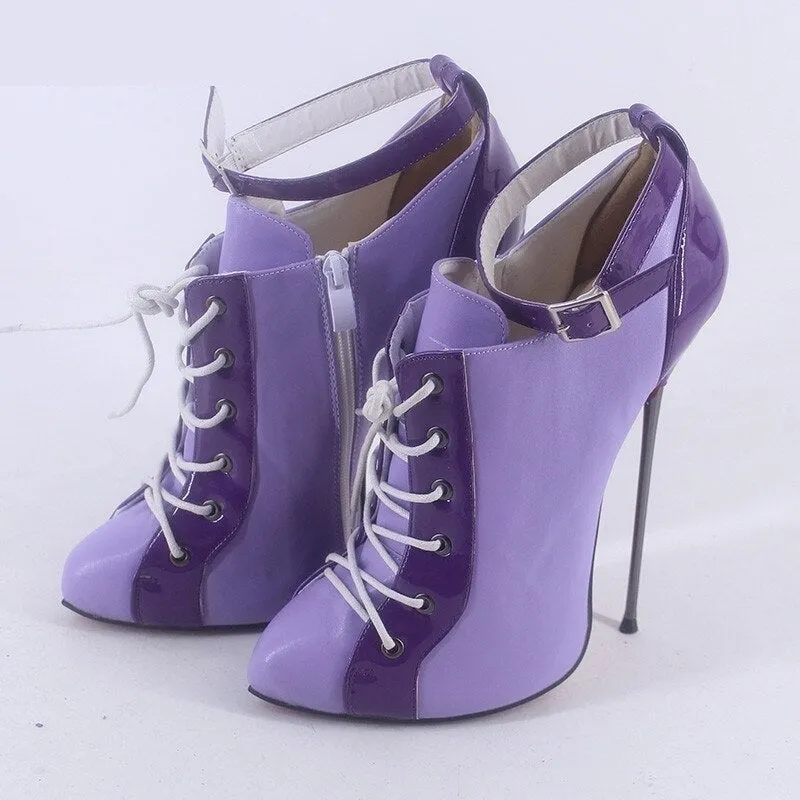 16cm Thin Metal Heel Multi-Color Ankle Straps British Style Ankle Boots