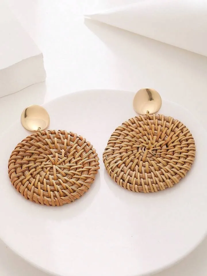 1pair woven large round earrings in multi