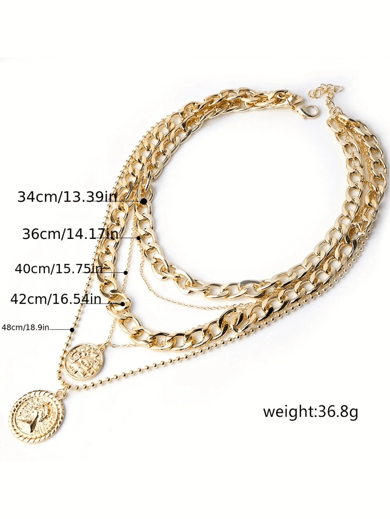 1pc Personalized Fashionable Vintage Multi-layered Disk Pendant Chunky Chain Necklace, Suitable For Daily Wear