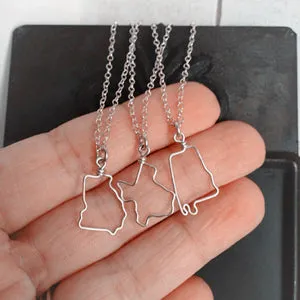 2015 fashion trendy USA Map Texas Georgia Alabama State pendant Necklace Small charm cowgirl Necklaces Wholesale Texas Necklace