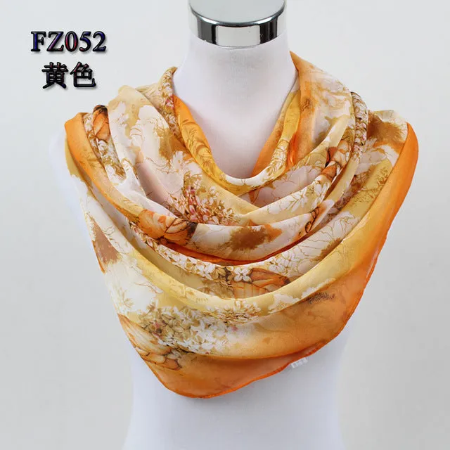 2018 New Women Chiffon Silk Scarfs Fashion Spring Square polyester Scarves Print flowers Shawl Summer Shawls And Hijabs 052