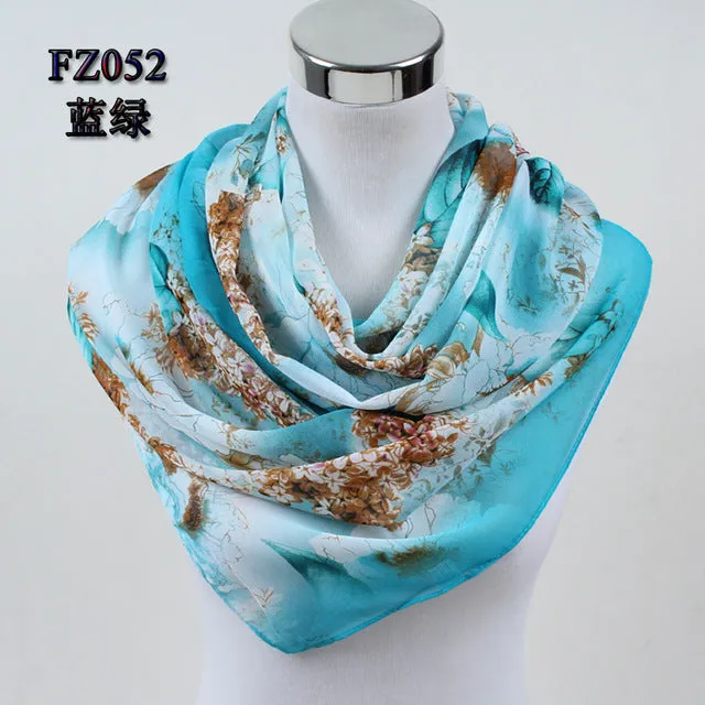 2018 New Women Chiffon Silk Scarfs Fashion Spring Square polyester Scarves Print flowers Shawl Summer Shawls And Hijabs 052