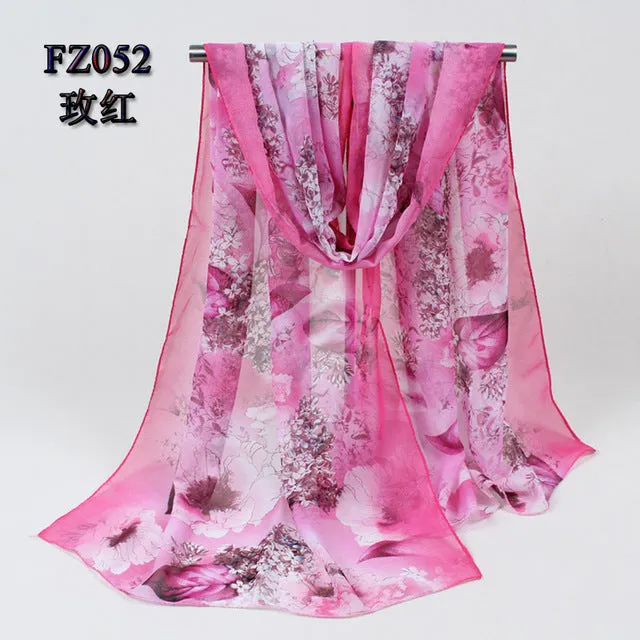 2018 New Women Chiffon Silk Scarfs Fashion Spring Square polyester Scarves Print flowers Shawl Summer Shawls And Hijabs 052