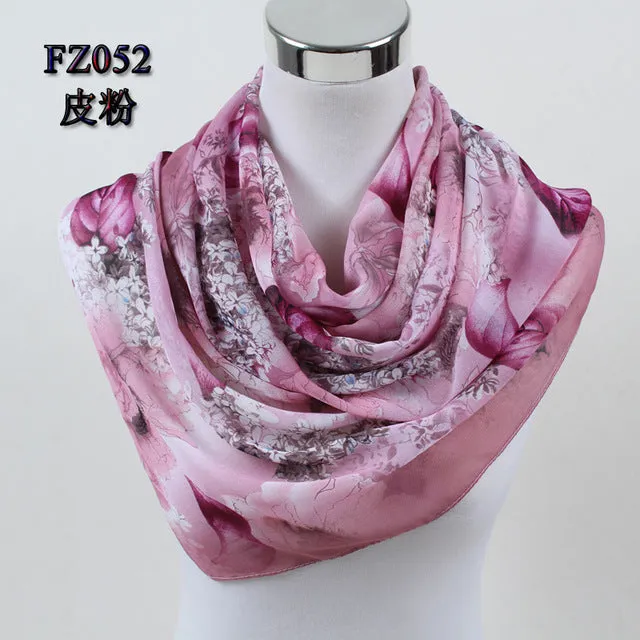 2018 New Women Chiffon Silk Scarfs Fashion Spring Square polyester Scarves Print flowers Shawl Summer Shawls And Hijabs 052