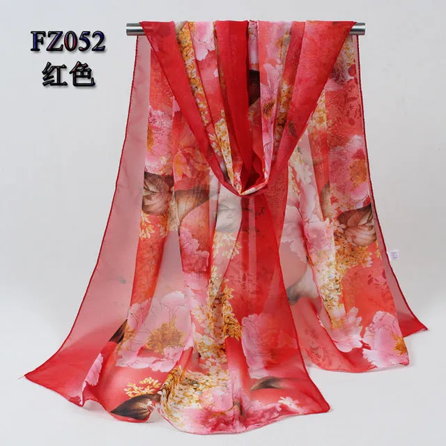 2018 New Women Chiffon Silk Scarfs Fashion Spring Square polyester Scarves Print flowers Shawl Summer Shawls And Hijabs 052