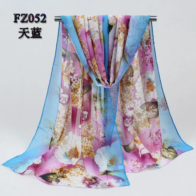 2018 New Women Chiffon Silk Scarfs Fashion Spring Square polyester Scarves Print flowers Shawl Summer Shawls And Hijabs 052