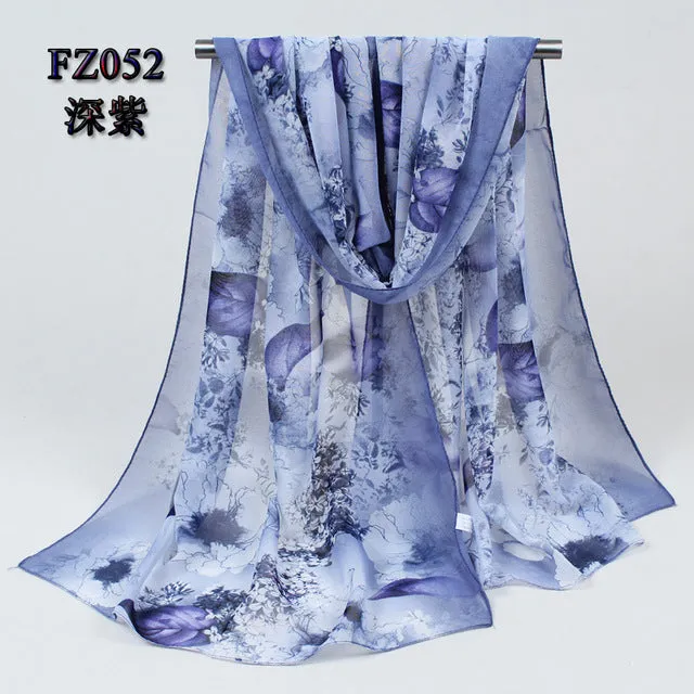 2018 New Women Chiffon Silk Scarfs Fashion Spring Square polyester Scarves Print flowers Shawl Summer Shawls And Hijabs 052