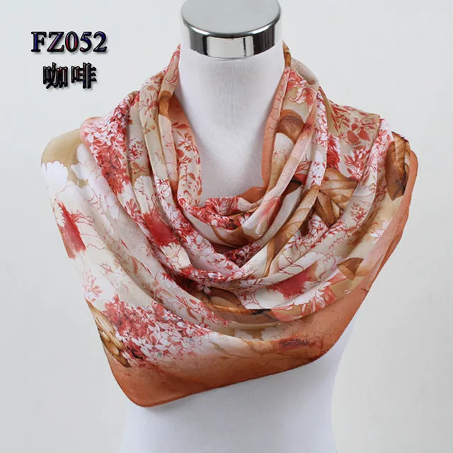 2018 New Women Chiffon Silk Scarfs Fashion Spring Square polyester Scarves Print flowers Shawl Summer Shawls And Hijabs 052