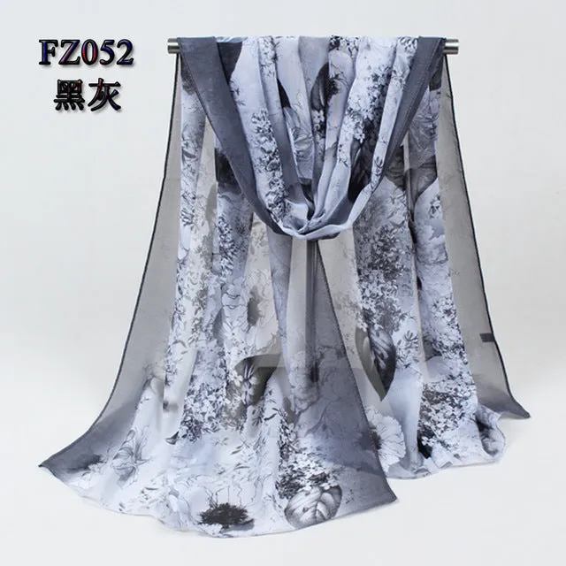 2018 New Women Chiffon Silk Scarfs Fashion Spring Square polyester Scarves Print flowers Shawl Summer Shawls And Hijabs 052