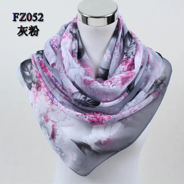 2018 New Women Chiffon Silk Scarfs Fashion Spring Square polyester Scarves Print flowers Shawl Summer Shawls And Hijabs 052