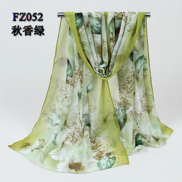 2018 New Women Chiffon Silk Scarfs Fashion Spring Square polyester Scarves Print flowers Shawl Summer Shawls And Hijabs 052