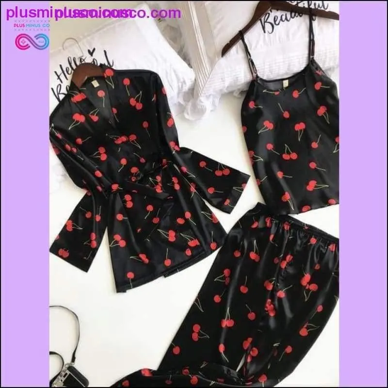 3 Pcs Printing Women Robe Sets Spaghetti Strap Cardigan Pant