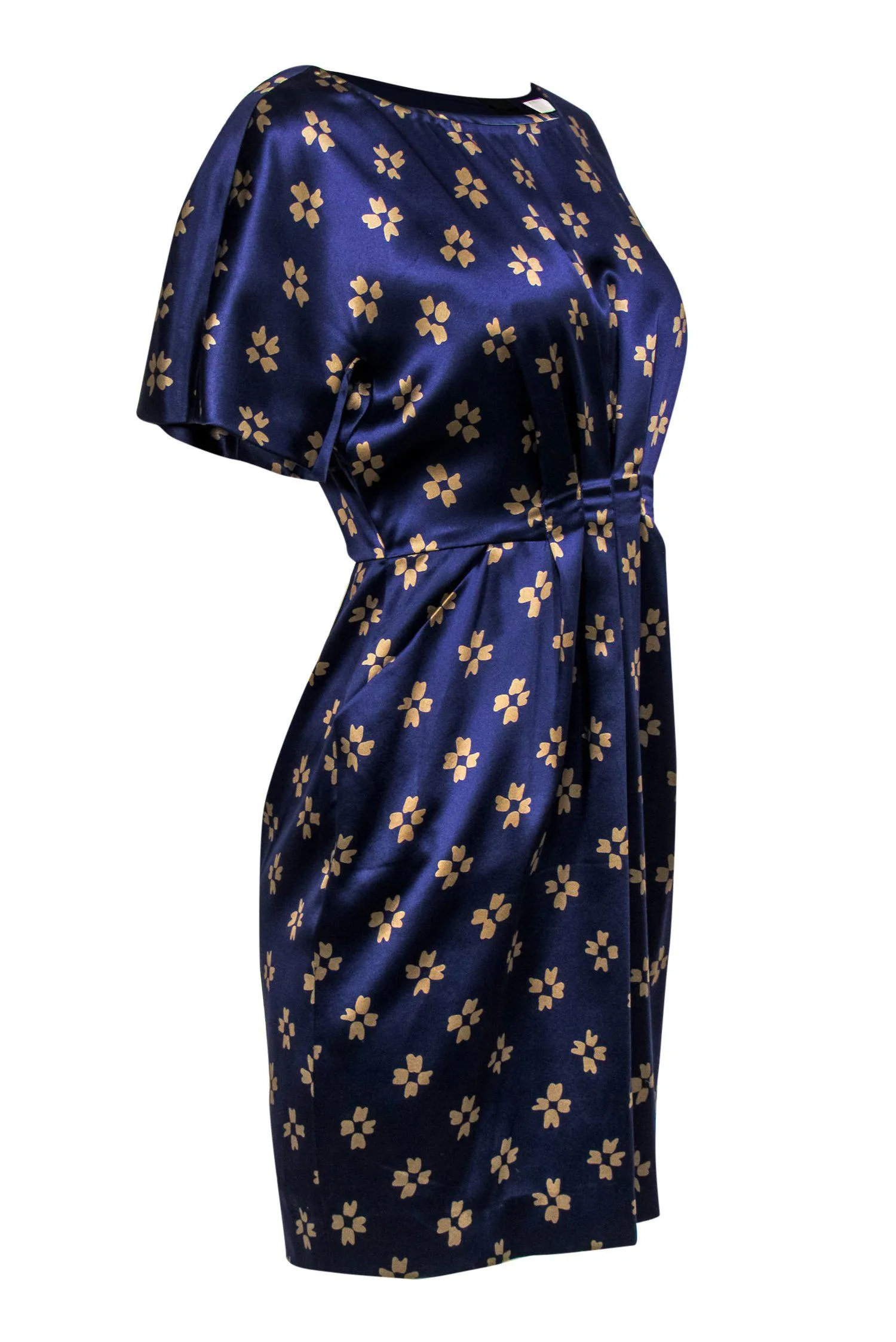 3.1 Phillip Lim - Navy Silk Satin Printed Mini Pleated Dress Sz 8