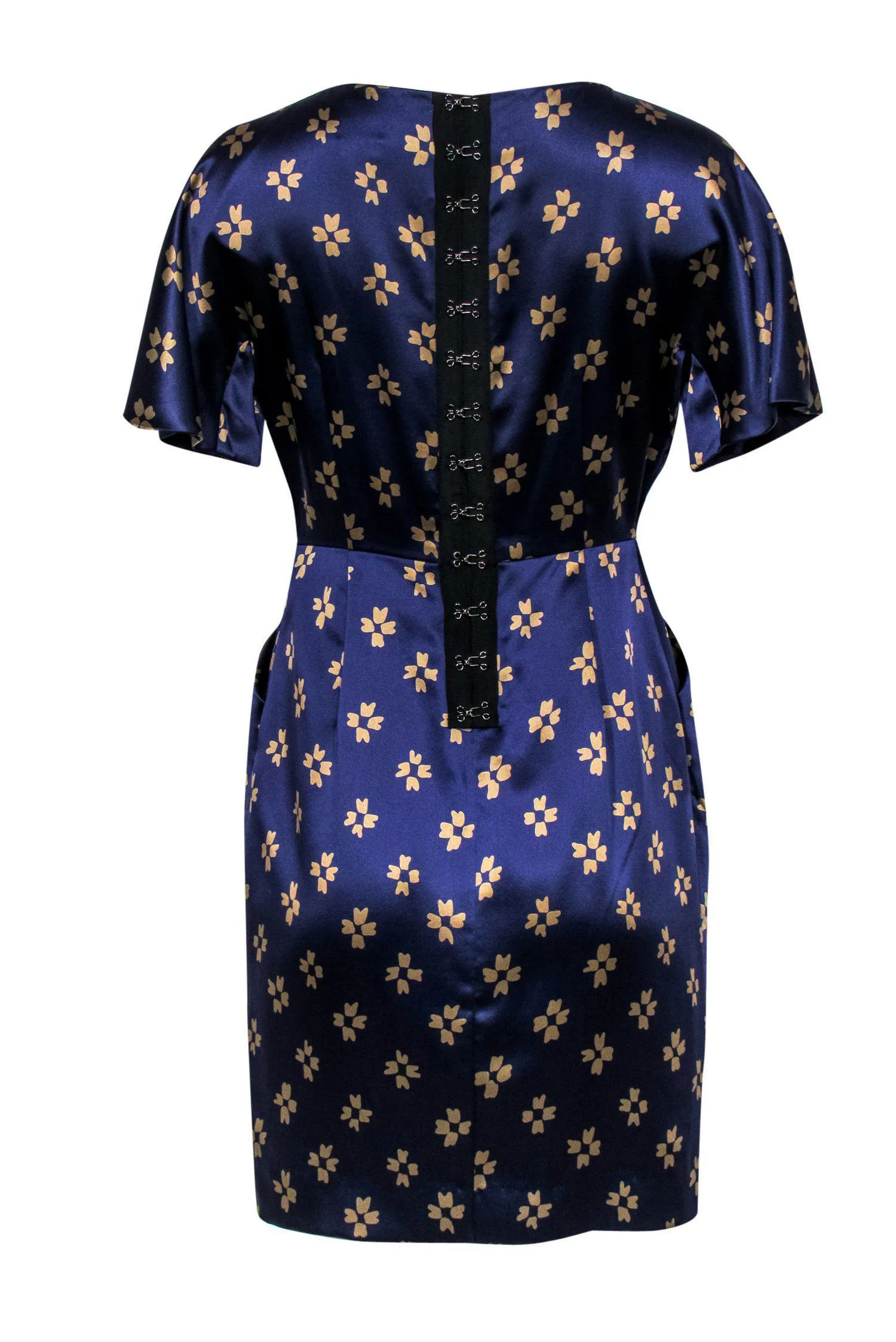 3.1 Phillip Lim - Navy Silk Satin Printed Mini Pleated Dress Sz 8