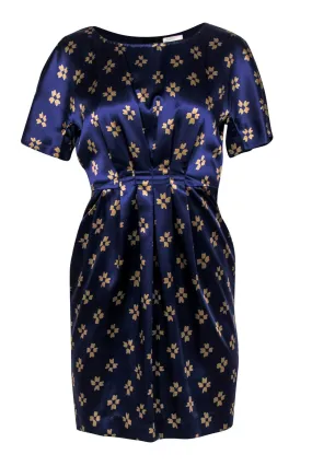 3.1 Phillip Lim - Navy Silk Satin Printed Mini Pleated Dress Sz 8