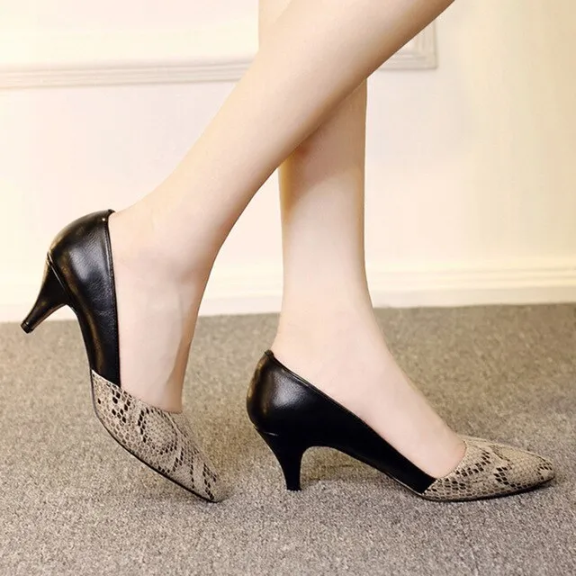 5cm 8cm High Heels Dress Shoes Snake Pattern Pump Women Boat Shoes Serpentine Pointed Toe