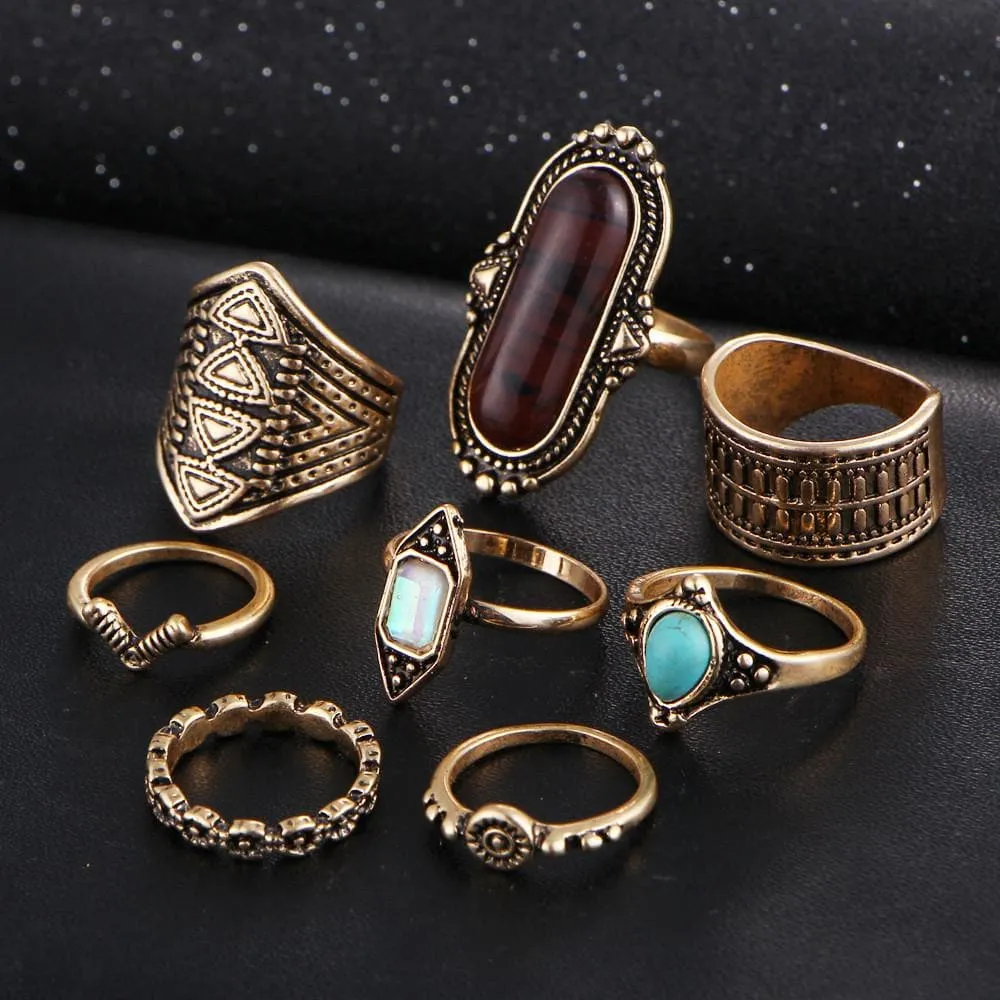 8 pieces Set Vintage Ring inspired by Bohemian style