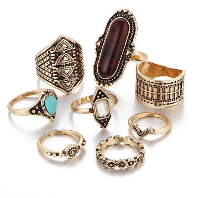 8 pieces Set Vintage Ring inspired by Bohemian style