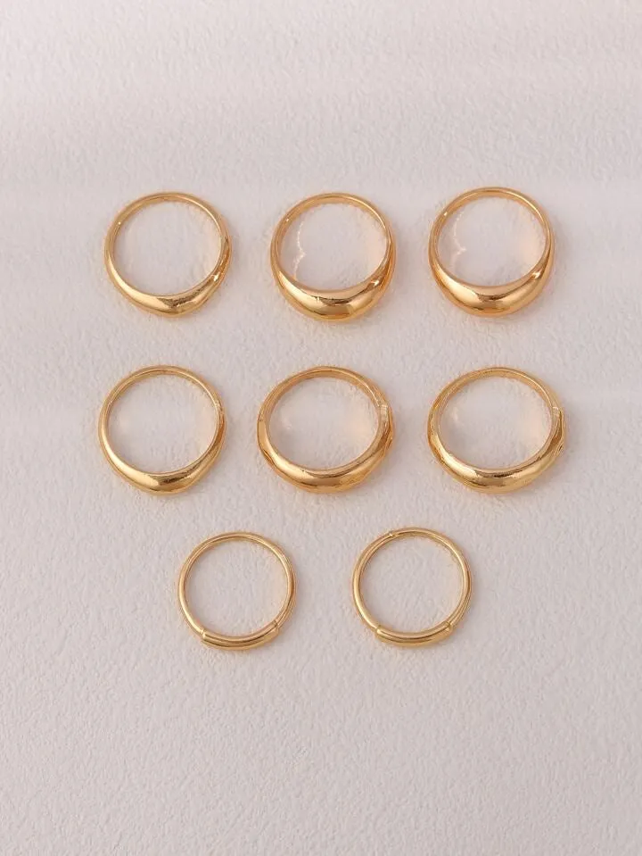 8pcs set fashionable & simple ring in gold