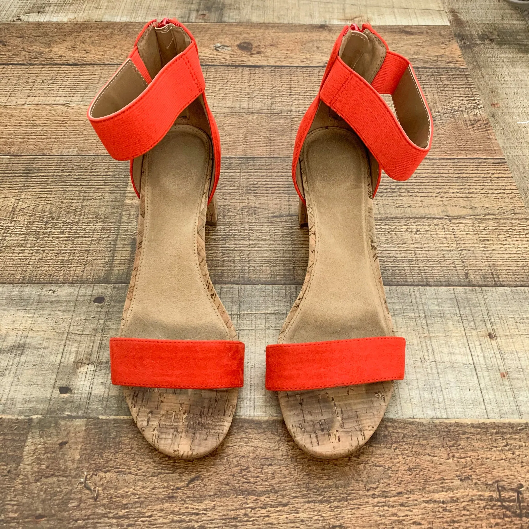 A2 Red Ankle Wrap Cork Heel Sandals- Size 10