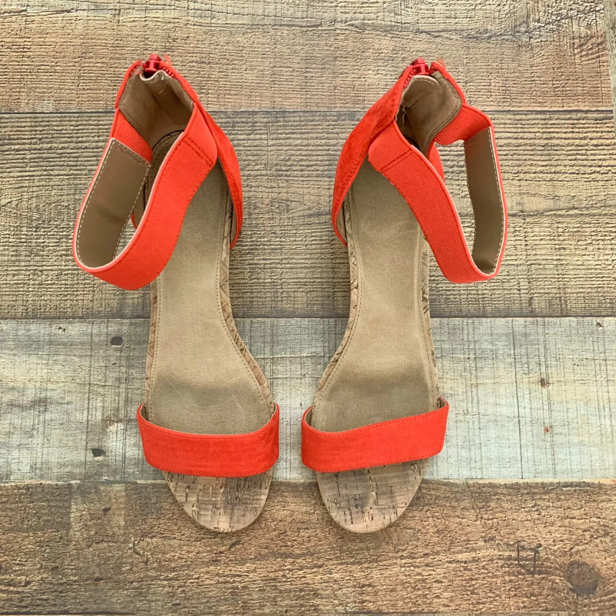 A2 Red Ankle Wrap Cork Heel Sandals- Size 10