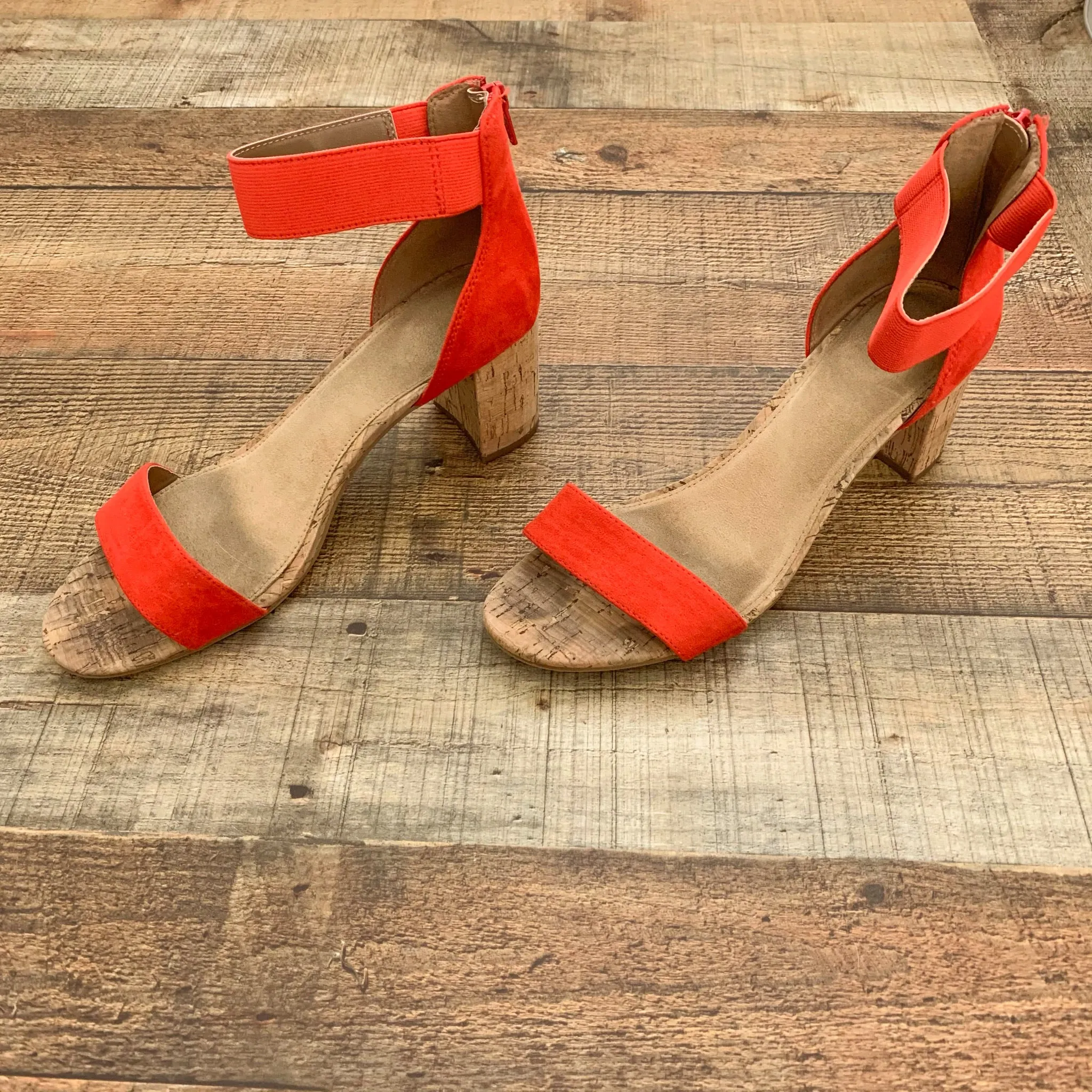 A2 Red Ankle Wrap Cork Heel Sandals- Size 10