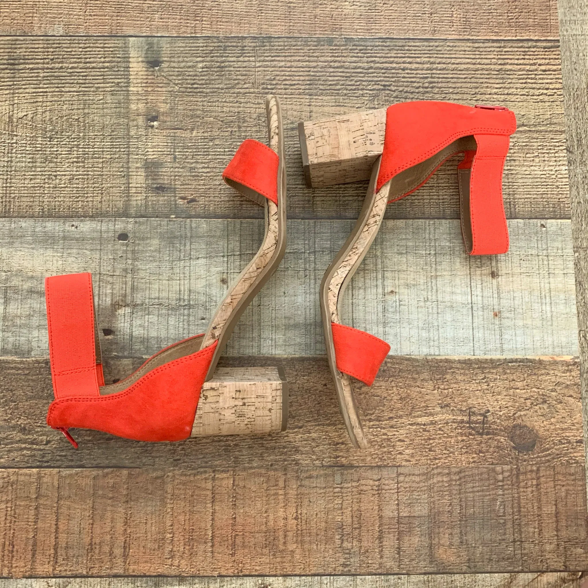 A2 Red Ankle Wrap Cork Heel Sandals- Size 10