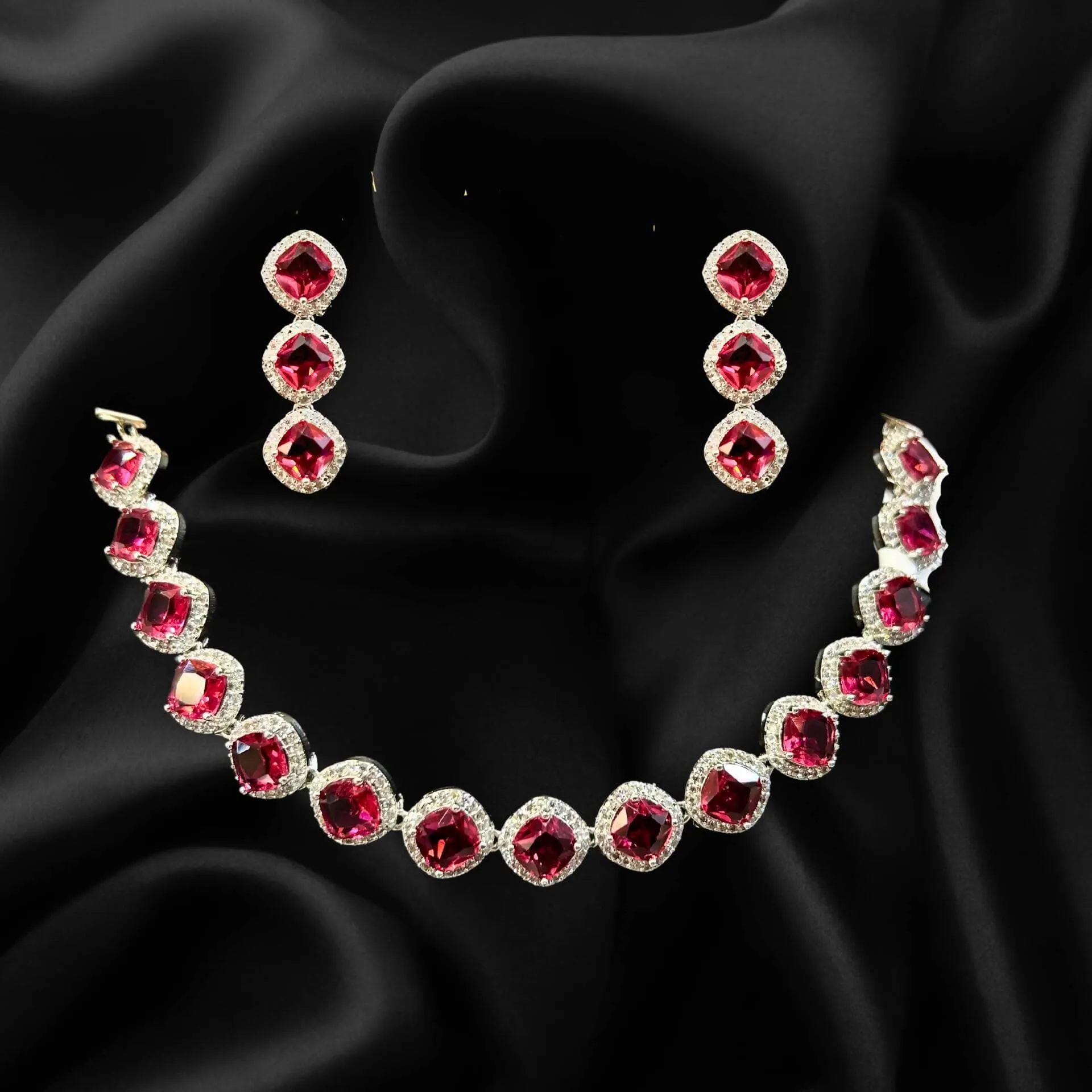 AD jewellery set with earrings (Red)