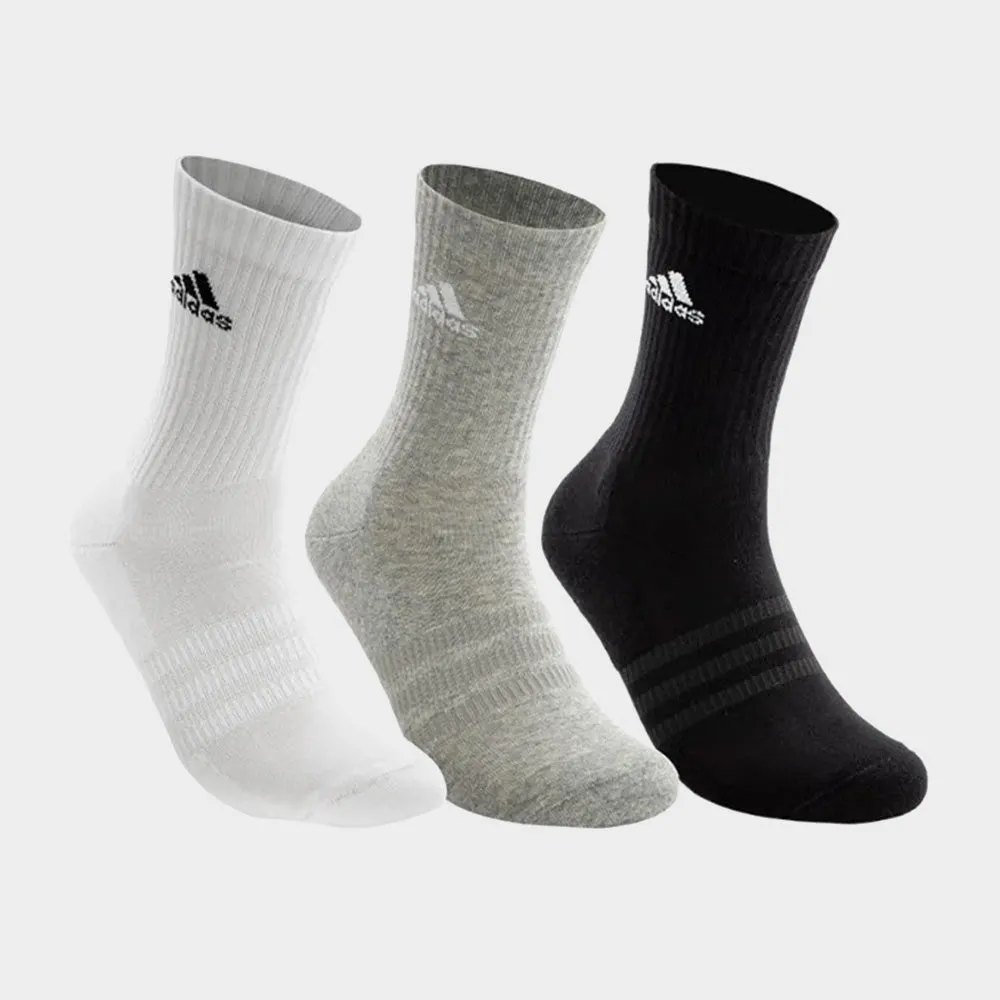 Adidas Unisex 3 Pack Cushioned Crew Socks Black/White/Grey _ 171311 _ Black