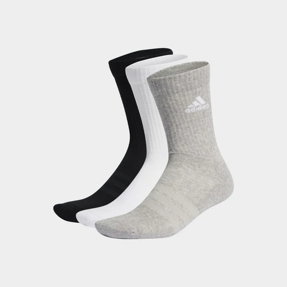 Adidas Unisex 3 Pack Cushioned Crew Socks Black/White/Grey _ 171311 _ Black