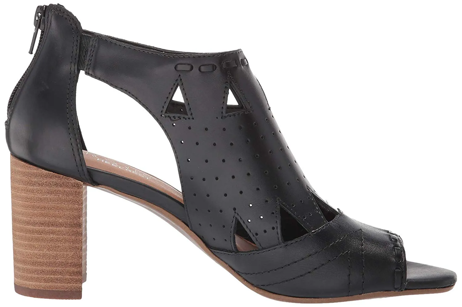 Aerosoles Black Unique Laser Cutouts Peep Toe Stacked Heel Fashion Booties