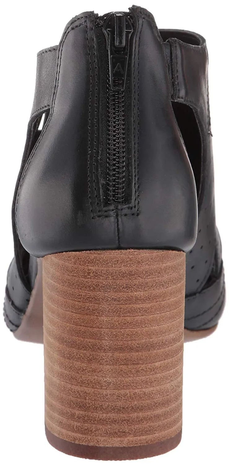 Aerosoles Black Unique Laser Cutouts Peep Toe Stacked Heel Fashion Booties