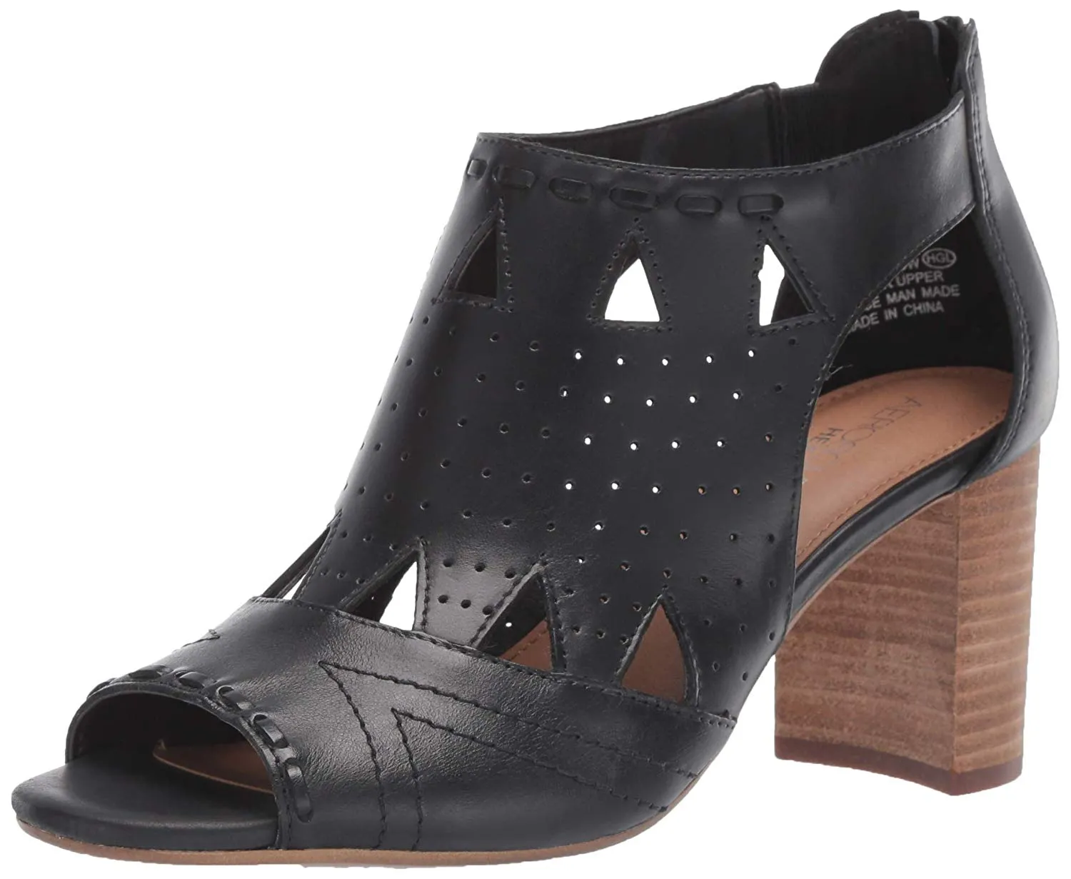 Aerosoles Black Unique Laser Cutouts Peep Toe Stacked Heel Fashion Booties