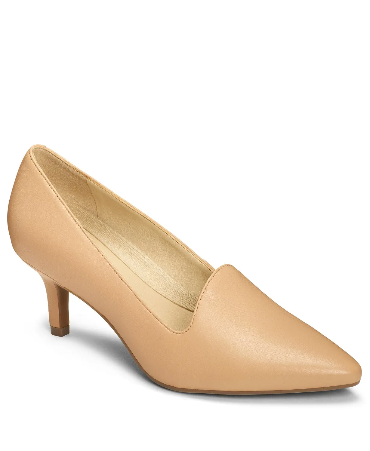 Aerosoles Light Tan Slip On Pointy Toe Low Heeled Comfortable Classic Pumps