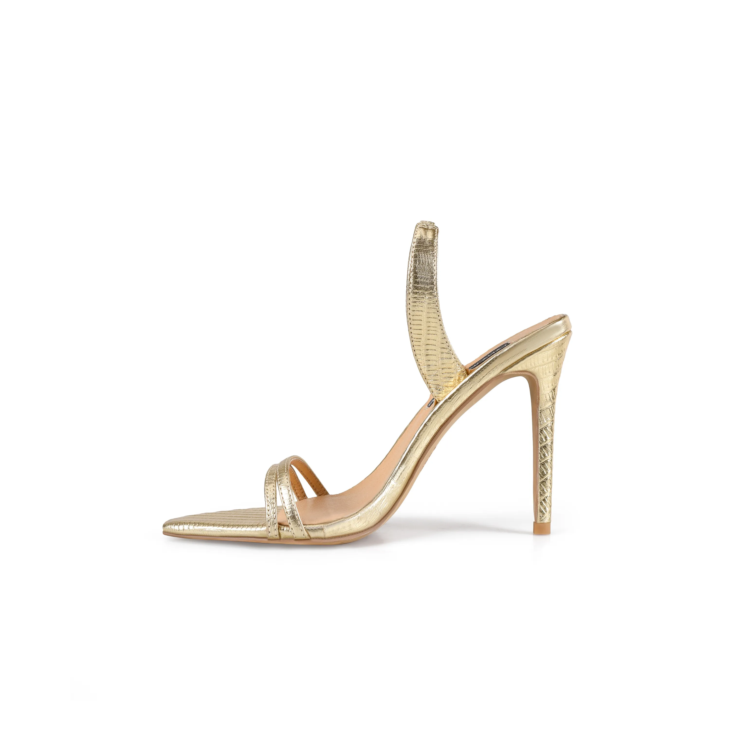 Alex Sandal Gold Lizard-Embossed Metallic Leather