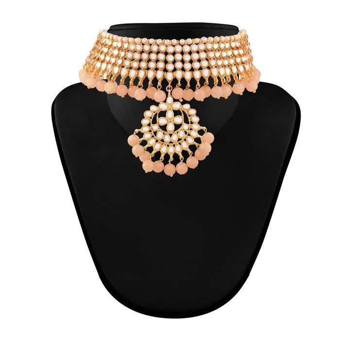 Alloy Choker Necklace Set in Pink