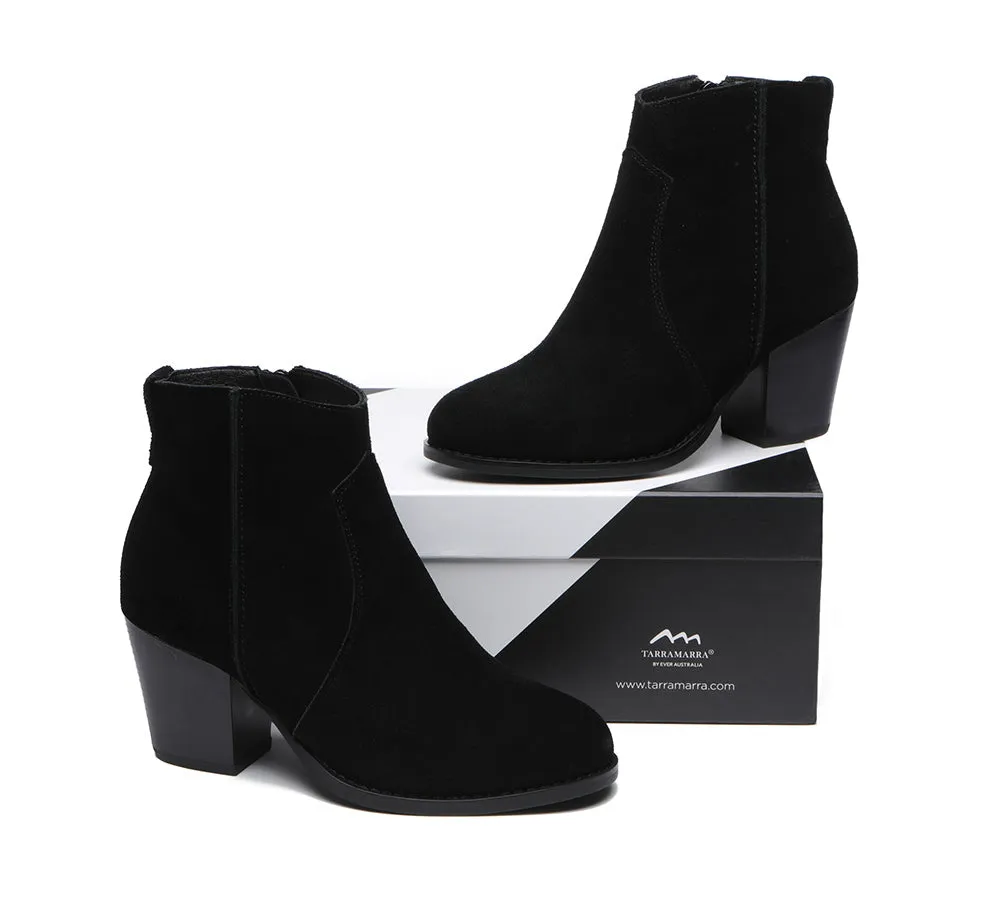 Ankle Leather Zipper Heel Women Boots Velora