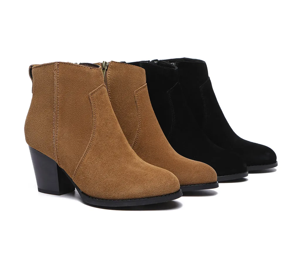 Ankle Leather Zipper Heel Women Boots Velora