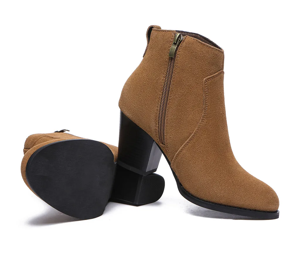 Ankle Leather Zipper Heel Women Boots Velora