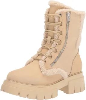 Ash Lets Fur Vanilla Pull On Lace Up Side Zipper Round Toe High Biker Boots