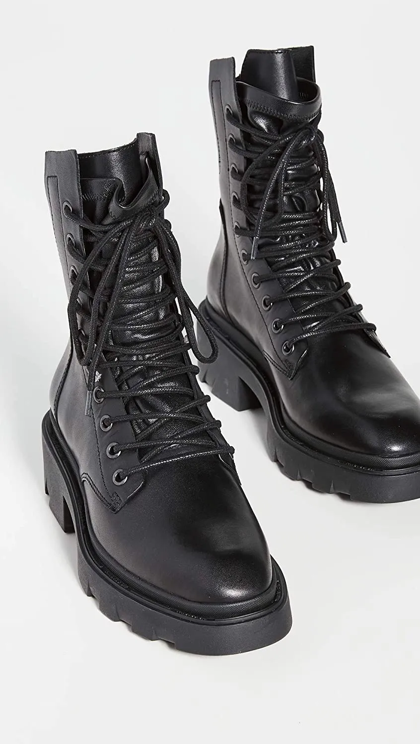 Ash Madness Black Lace Up Rounded Toe Chunky Rubber Sole Biker Zip Combat Boots