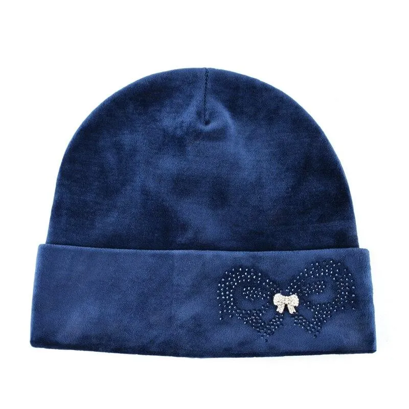 Autumn Winter Velvet and Butterfly Rhinestone Beanies Cap for Women