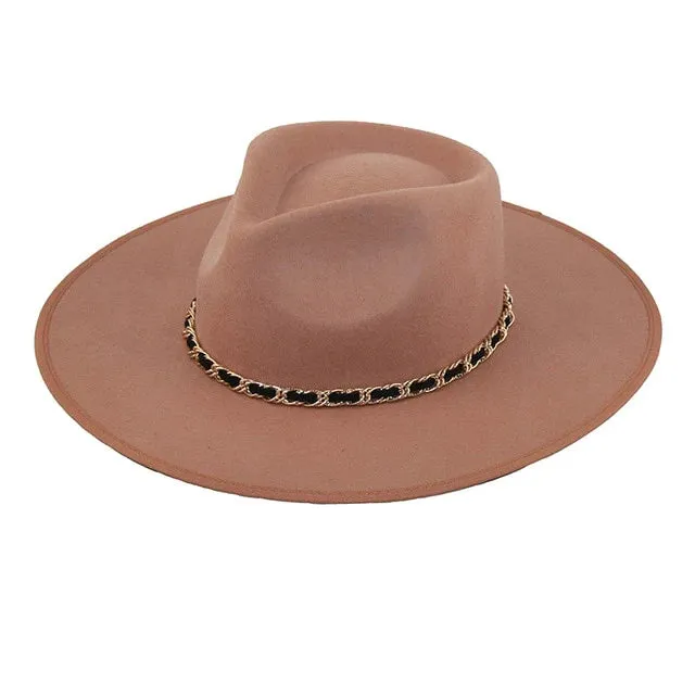 Autumn Winter Women's Metal Chain Wide Wedding Party Church Fedoras Hat