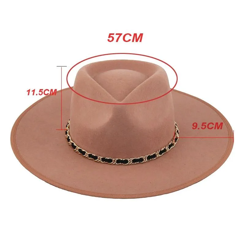 Autumn Winter Women's Metal Chain Wide Wedding Party Church Fedoras Hat