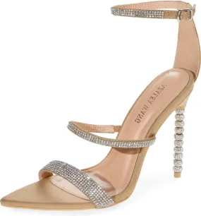 Azalea Wang Women's GALAXY Diamond Wrapped Ankle Strap Heel Sandals, Nude