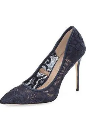 BCBG MAXAZRIA Orien Navy Lace Pointed Toe High Heel Single Sole Stiletto Pumps