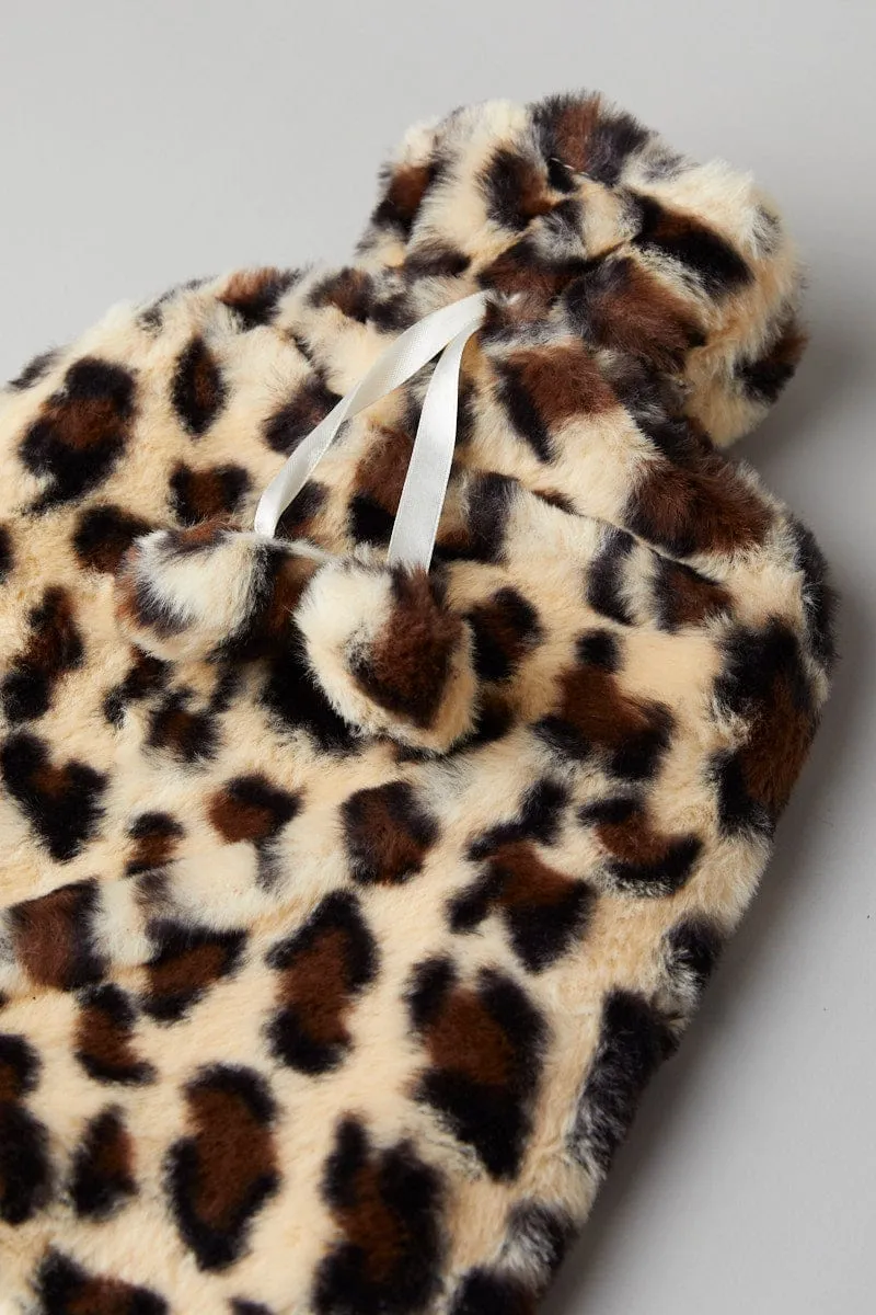 Beige Animal Print Fluffy Hot Water Bottle