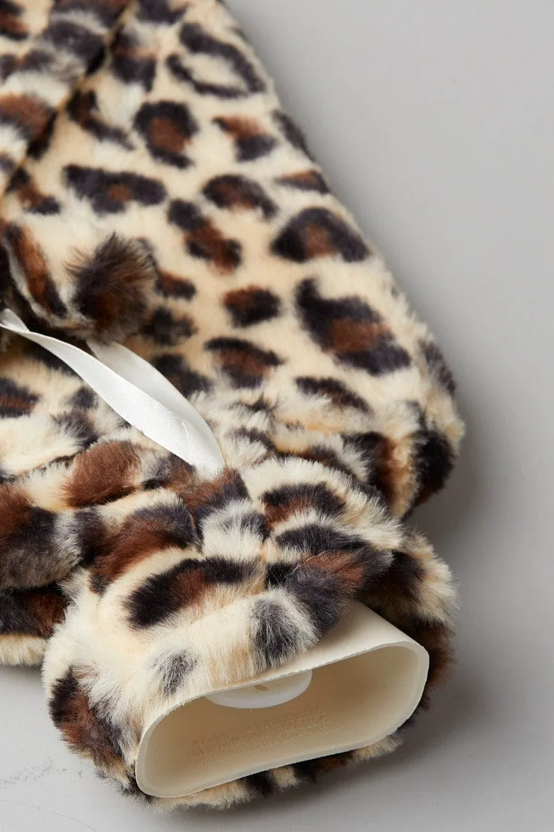 Beige Animal Print Fluffy Hot Water Bottle