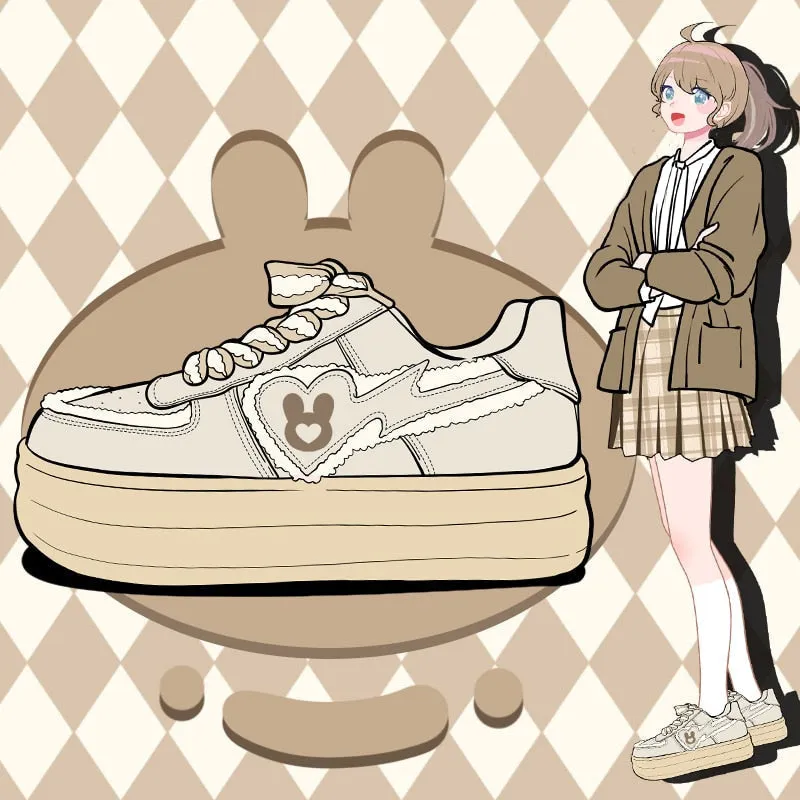 Beige Bunny Wedge Sneakers