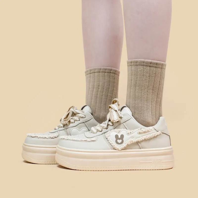 Beige Bunny Wedge Sneakers